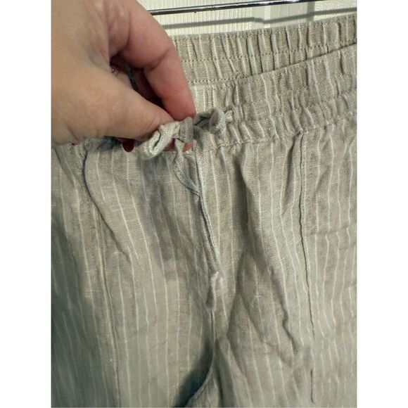 Lands End Natural & White Stripe 100% Linen Beach Pant sz 12P - Picture 3 of 7